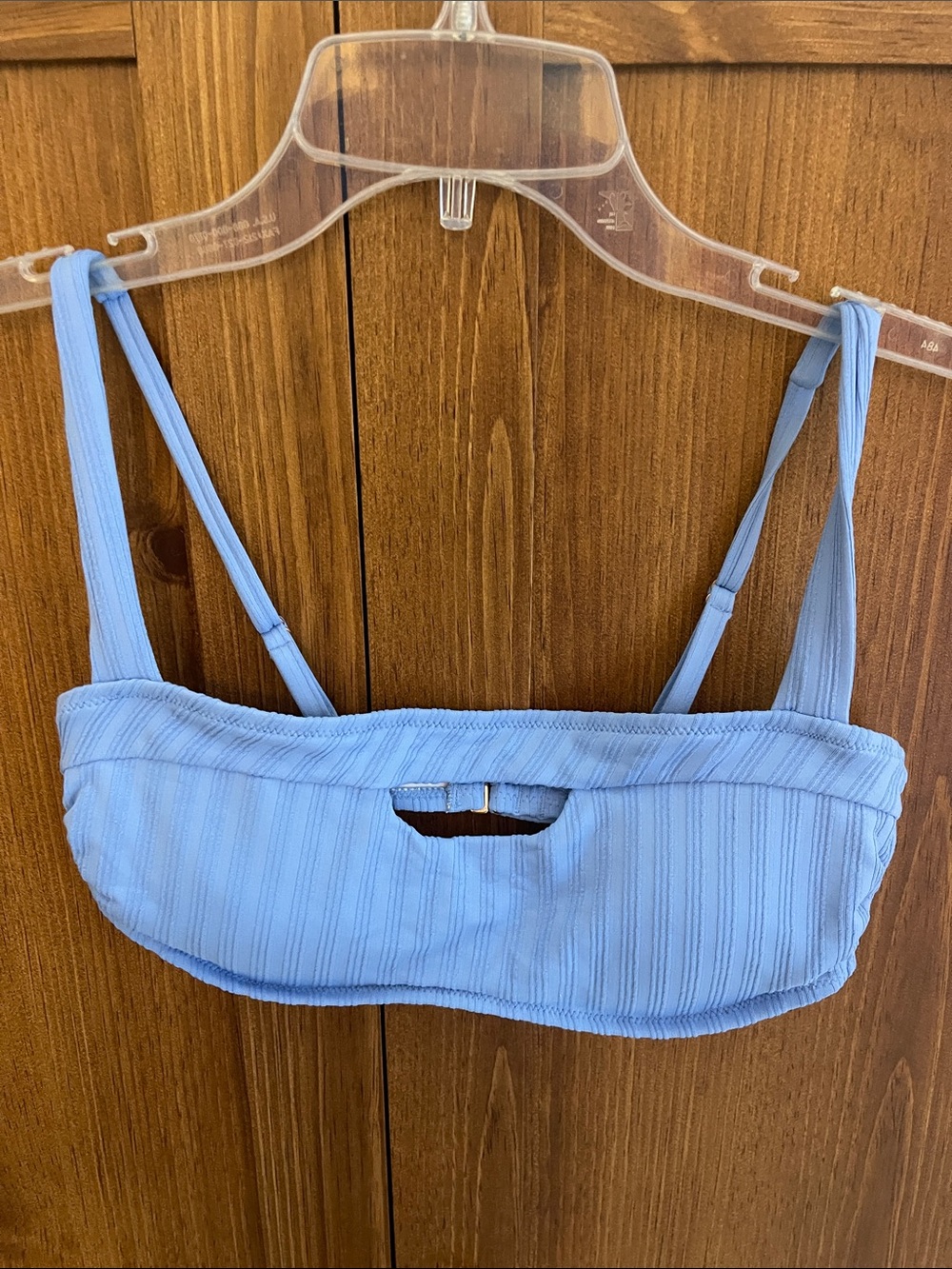 Shade & Shore Ribbed Light Blue Bikini Top with Front Keyhole